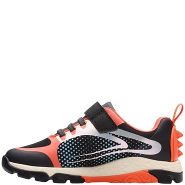 CLARKS BOYS STRAP LACE TRAINER - BLACK ORANGE